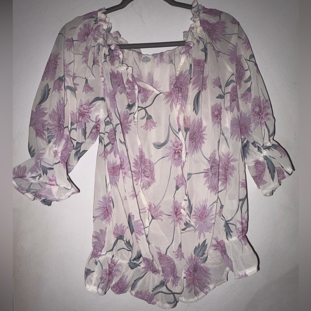 NWOT SHEIN Floral Blouse - Purple and White - Picture 1 of 5